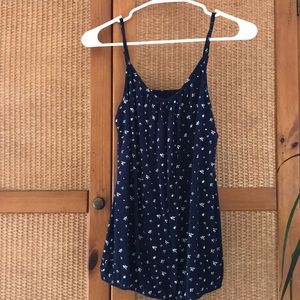 Blue tank top with white flowers XS